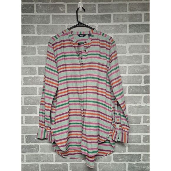 Lands End Flannel A-Line Long Sleeve Womens Pockets Striped Tunic Top Size 14-16 - Picture 1 of 14